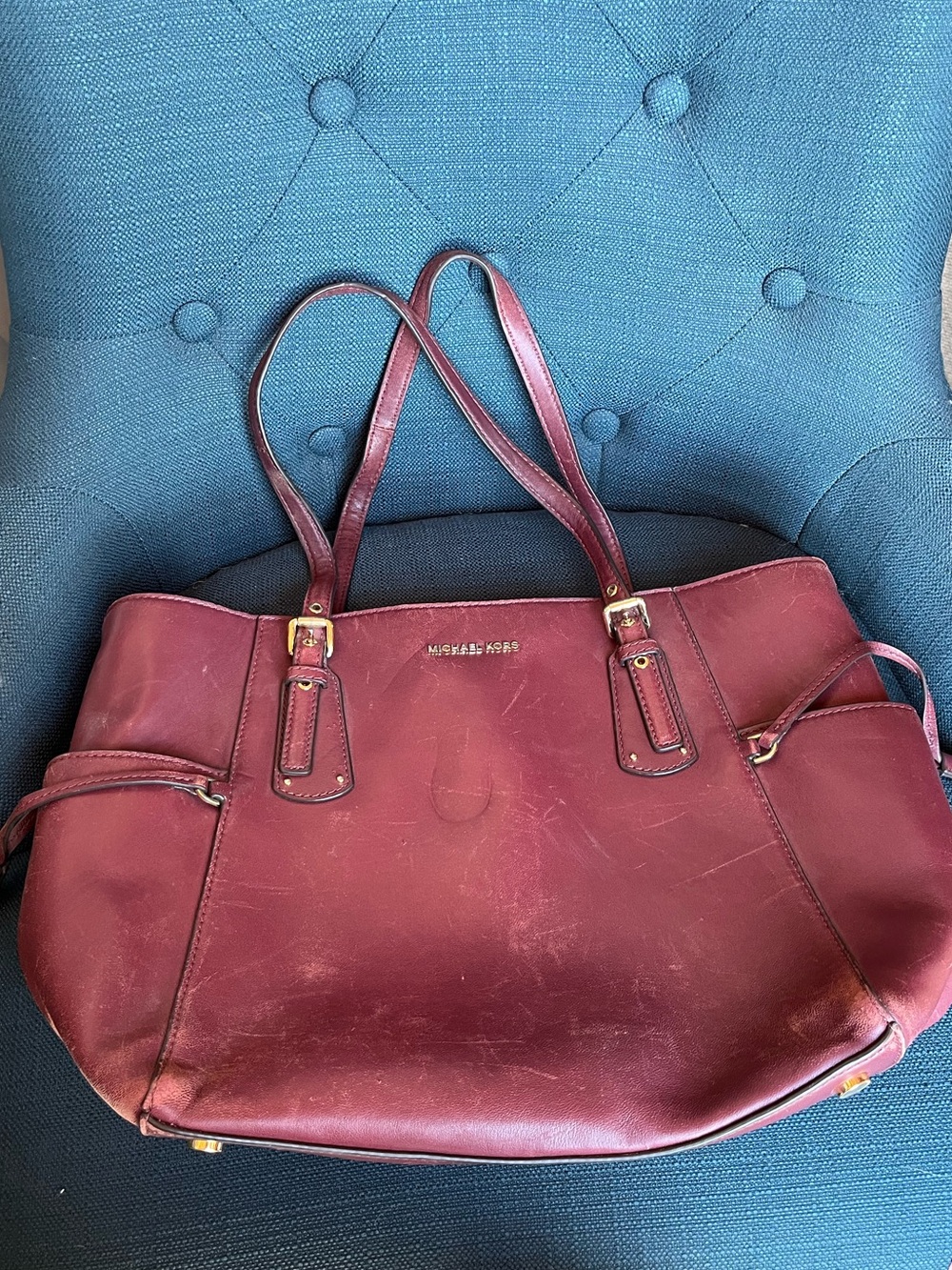 Michael Kors Wine Leather Tote with Dual Straps MK Large Bag